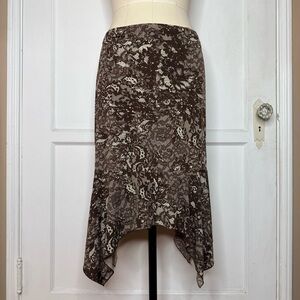 Brown lace print midi skirt
